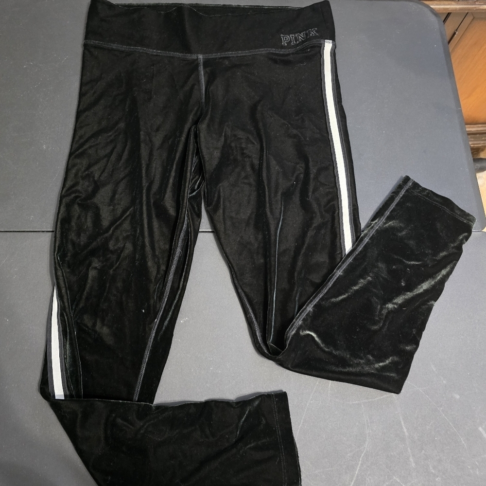Pink Victorias Secret Black Velvet Womens Size Large Leggings